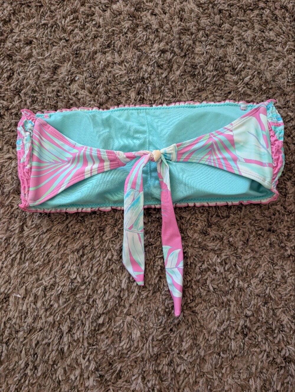Pink & Aqua Bandeau Swim Top with Tie Size Large